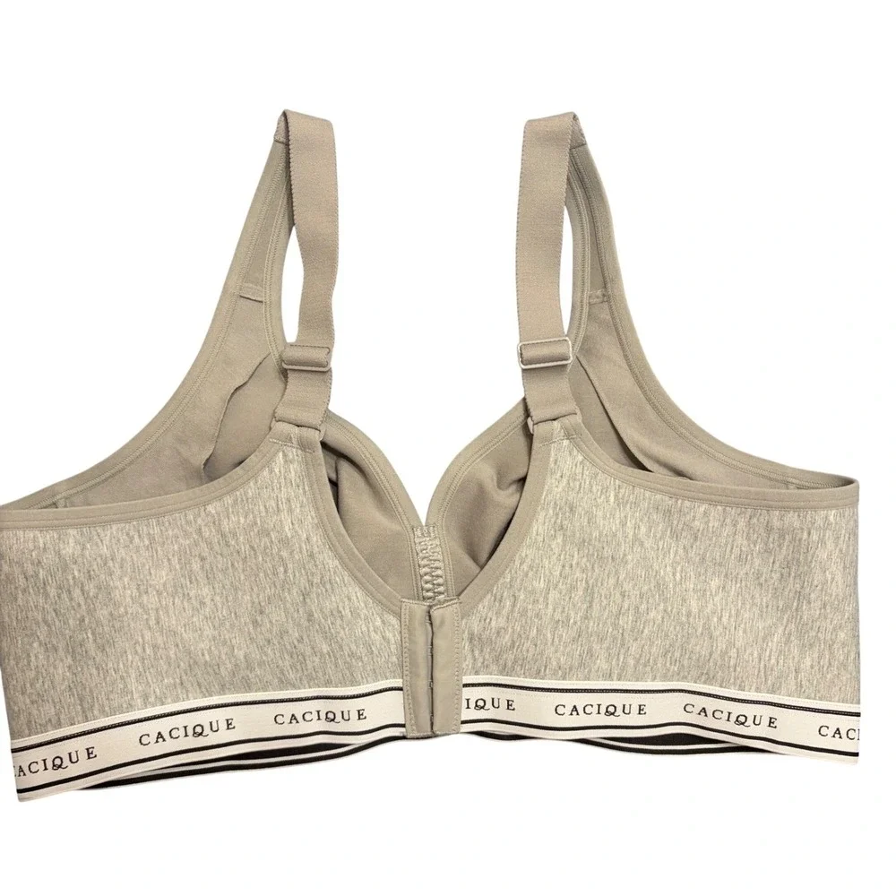 Cacique Lot 2 Wireless Bras 42DD Full Coverage‎ Unlined Blue Polka Dot Gray Logo